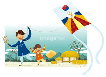 イラスト 遊び 正月 凧揚げ の画像素材 季節 イベント イラスト