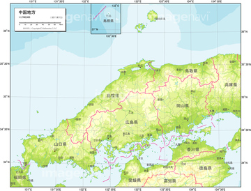 地図 衛星写真 日本の地図 中国地方 等高線 の画像素材 地図