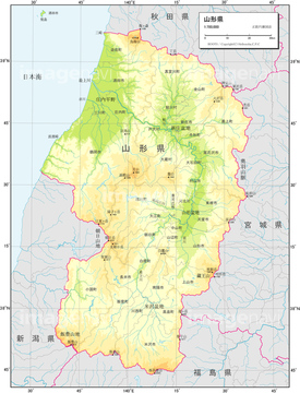 地図 衛星写真 日本の地図 東北地方 山形県 等高線 の画像素材 地図素材ならイメージナビ