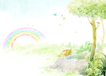 森 メルヘン 虹 天気 の画像素材 自然 風景 イラスト Cgの写真素材ならイメージナビ
