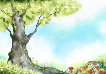 イラスト Cg 自然 風景 田舎 春 の画像素材 イラスト素材ならイメージナビ