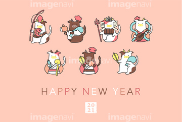 七福神 大黒天 幸運 かわいい イラスト の画像素材 年賀 グリーティングのイラスト素材ならイメージナビ