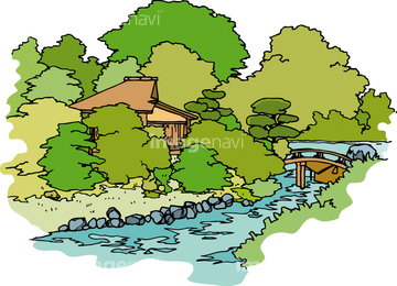 日本庭園 イラスト の画像素材 公園 文化財 町並 建築のイラスト