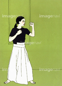 女性 ポーズ イラスト ファイティングポーズ 和服 の画像素材