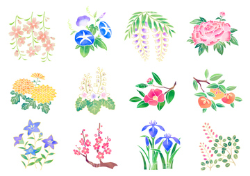 イラストコレクション 和風 冬 イラストのみ の画像素材 花 植物 イラスト Cgのイラスト素材ならイメージナビ