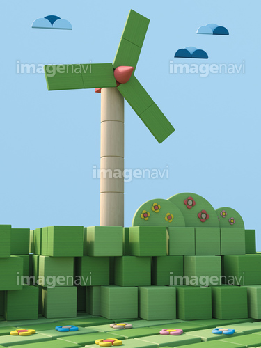 3D Rendering, Wind wheels, Wind park from toy blocks