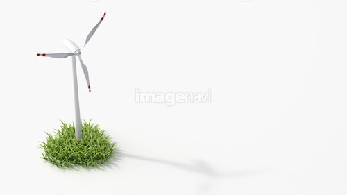 Wind turbine on grass, 3D Rendering