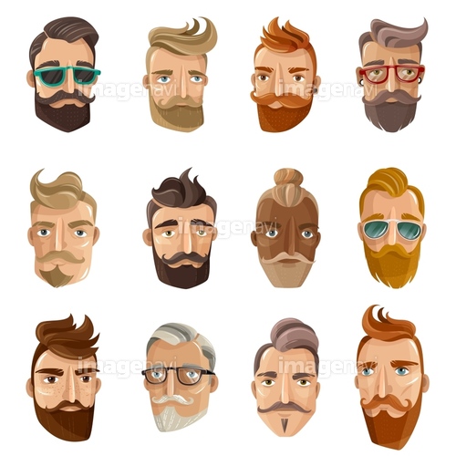 Hipster Barbershop Cartoon People Set. Hipster barbershop cartoon european people with beards moustaches and various stylish haircuts on white background isolated vector illustration