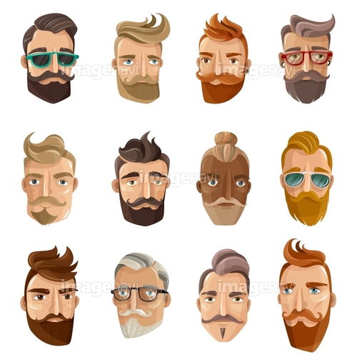 Hipster Barbershop Cartoon People Set. Hipster barbershop cartoon european people with beards moustaches and various stylish haircuts on white background isolated vector illustration
