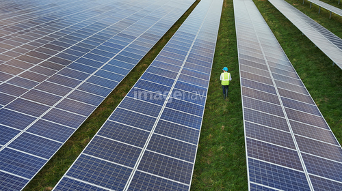 Male Engineer in safety clothing on solar farm