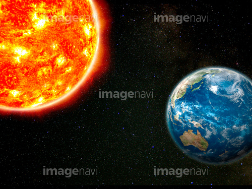 抽象画　太陽と地球 地球と太陽のイラストで地球潮汐を示す図のイラスト素材